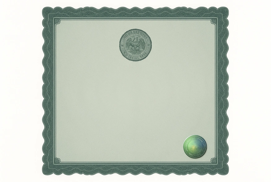 Notarial security paper with watermark and hologram